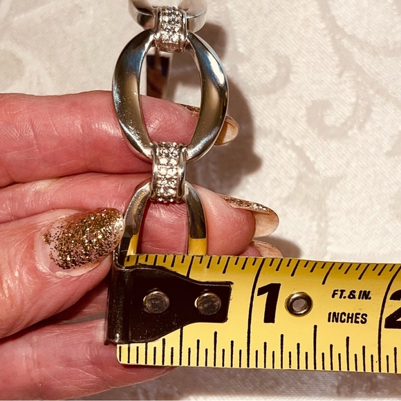 Two Sparkling Silver-Tone Rhinestone Magnetic Closure Bangle Bracelets - Picture 14 of 15